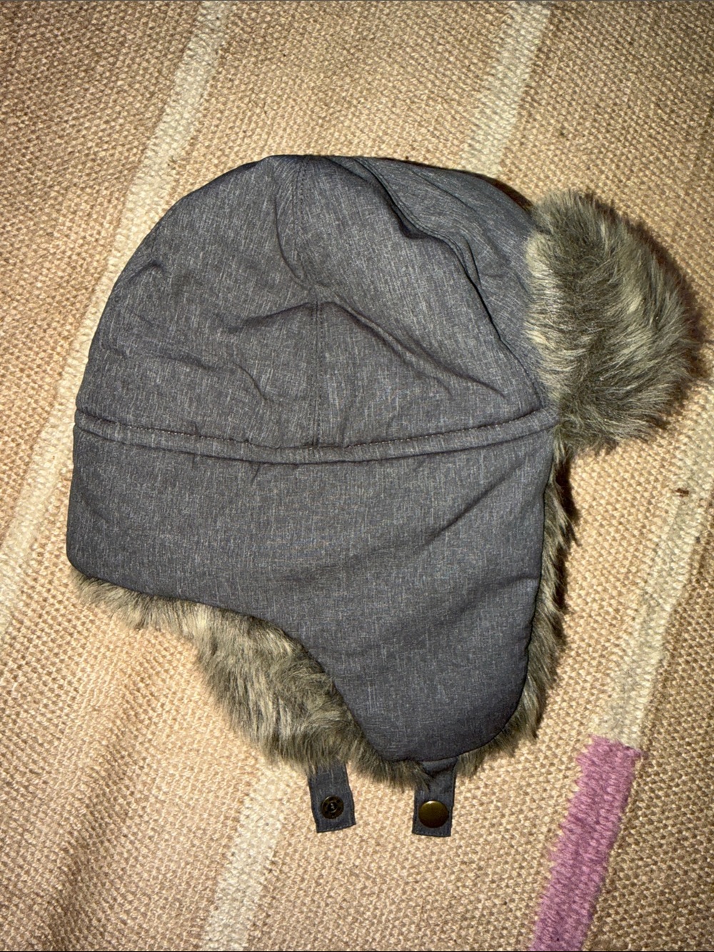 Eddie Bauer Gray Faux-Fur Lined Trapper Hat